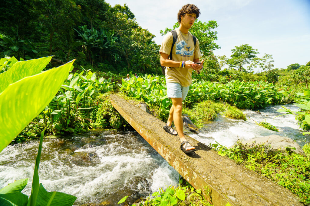 student on bridge